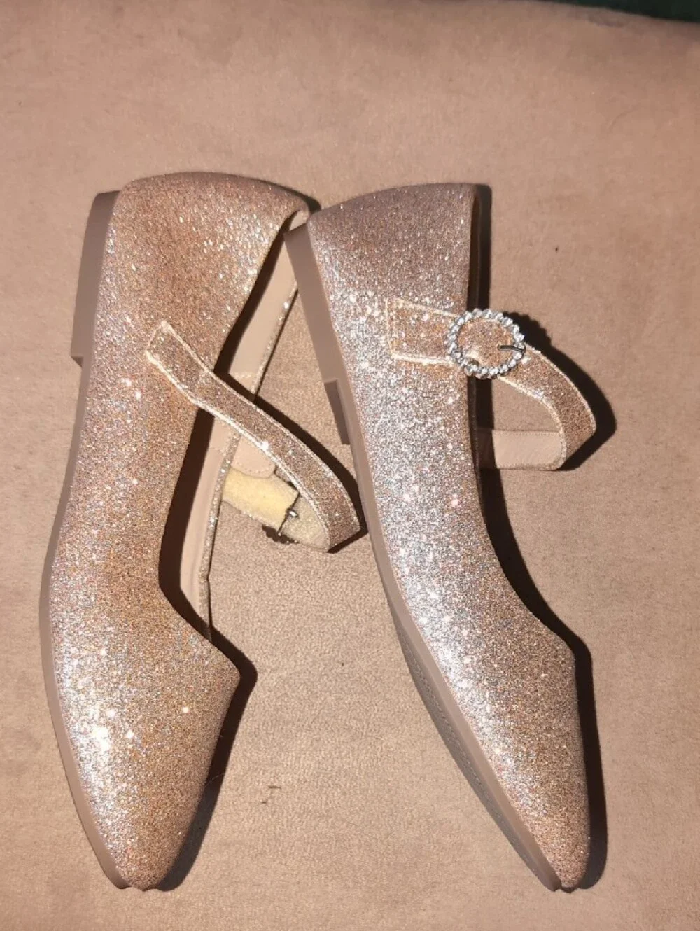 Girls Glitter Mary Jane Shoes in Champagne